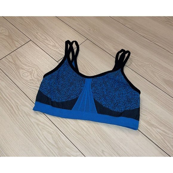 Jockey Womens Printed Knit Sports Bra Unlined Wire Free M Medium Blue Black - Picture 1 of 5